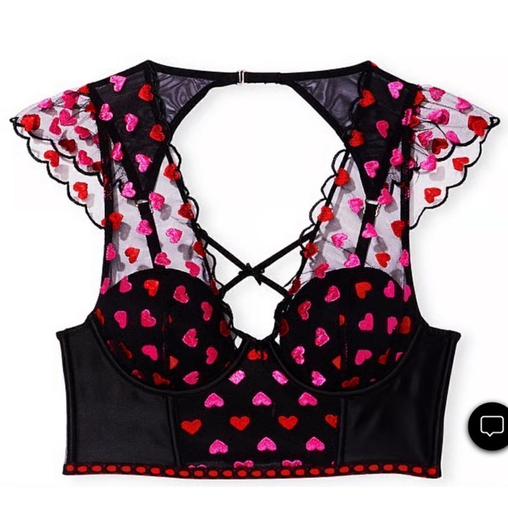 Victorias Secret Dream Angels Lined Heart Embroidery Cap-sleeve Corset Top L